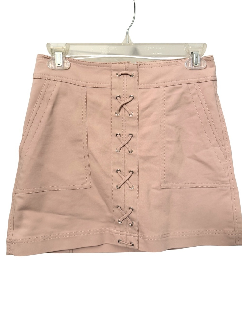 Express Pink Lace-Up Front Mini Skirt
